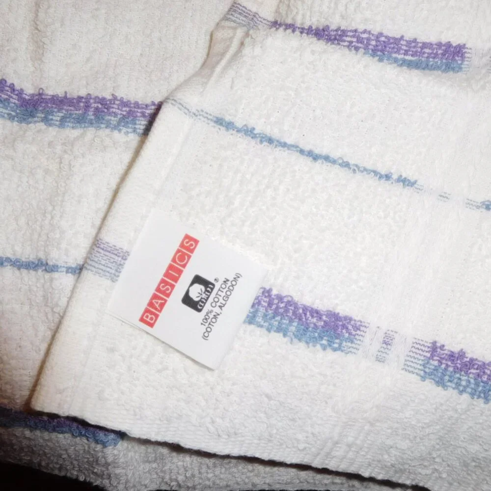 NOS BLUE PURPLE STRIPED WASHCLOTH HAND TOWEL CANNON BASICS USA MADE MCM VINTAGE